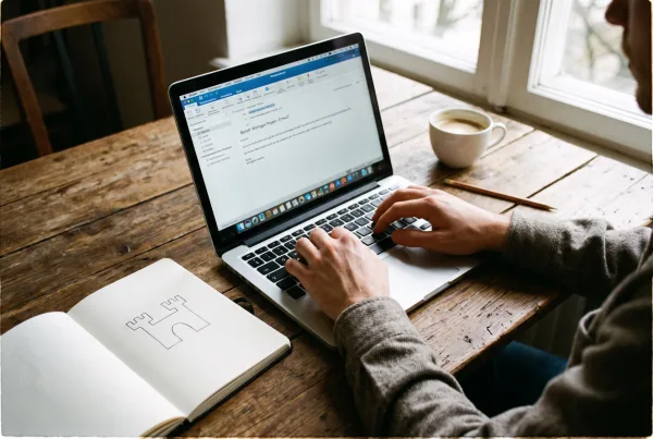 Person schreibt am Laptop eine E-Mail zur Datenschutzauskunft