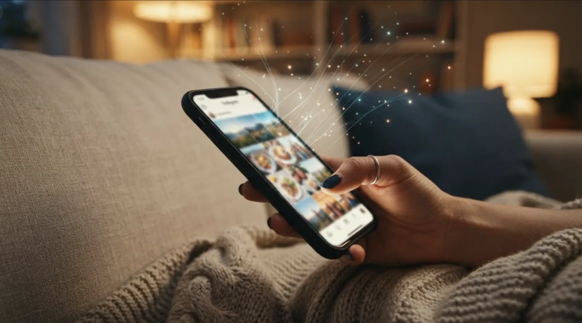 Smartphone mit sozialem Netzwerk in der Hand“, Bildunterschrift „Symbolbild: Meta Business Tools übermitteln Daten von fremden Webseiten