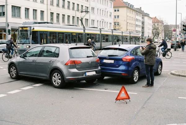 Zwei Autos nach einem Auffahrunfall auf einer Stadtstraße