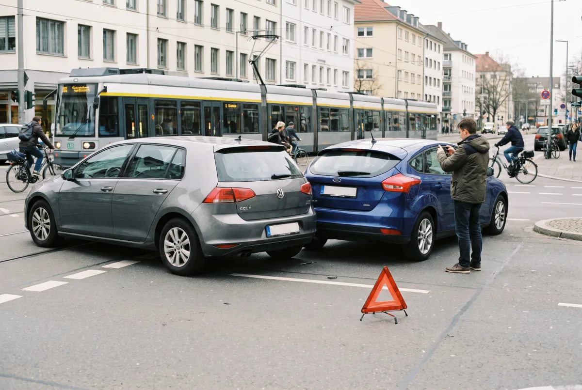 Zwei Autos nach einem Auffahrunfall auf einer Stadtstraße